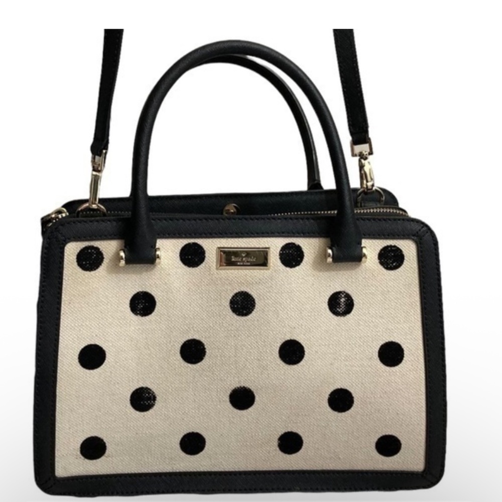 Kate Spade Lise Bixby Place black leather and canvas Polka Dot Purse